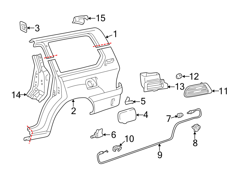 Diagram QUARTER PANEL & COMPONENTS. for your 2006 Toyota Tundra  Limited Crew Cab Pickup Stepside 