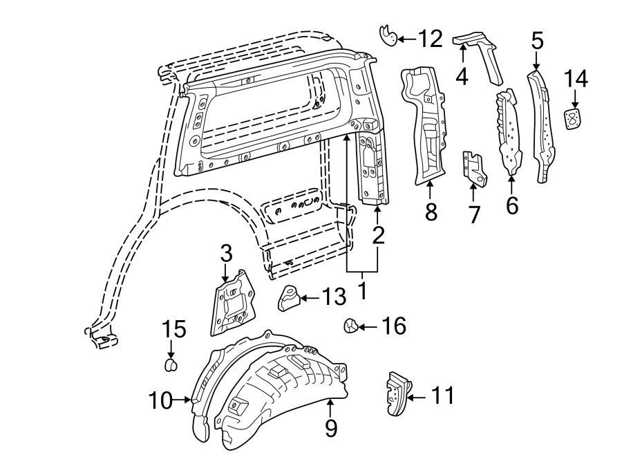 Diagram QUARTER PANEL. INNER STRUCTURE. for your Toyota Land Cruiser  