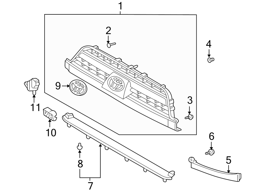 Diagram GRILLE & COMPONENTS. for your 2021 Toyota Prius Prime  XLE Hatchback 