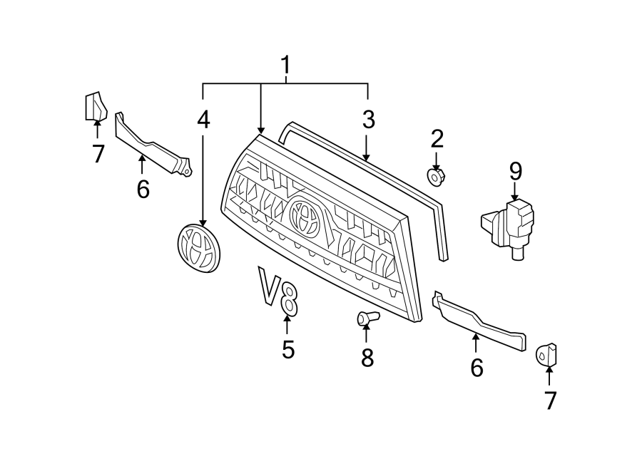 Diagram GRILLE & COMPONENTS. for your 2003 Toyota Camry 2.4L M/T LE SEDAN 