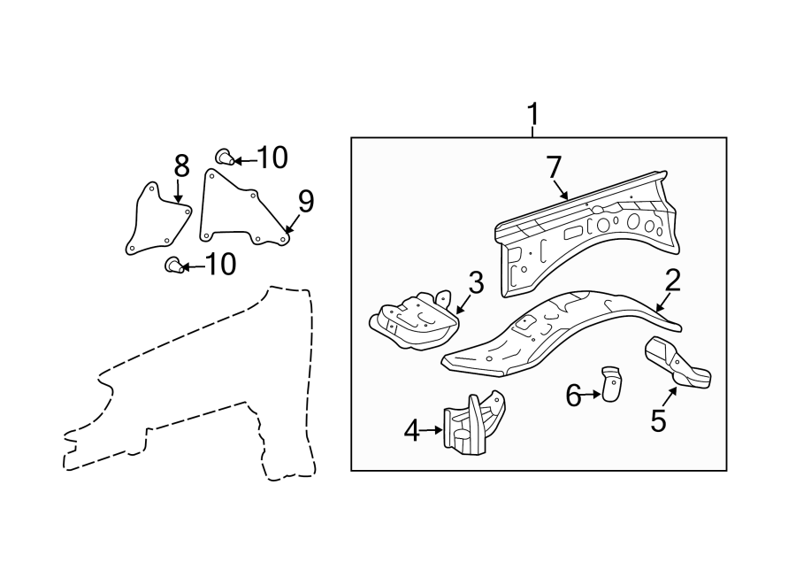 Diagram FENDER. INNER COMPONENTS. for your 2012 Toyota Tundra  Base Extended Cab Pickup Fleetside 