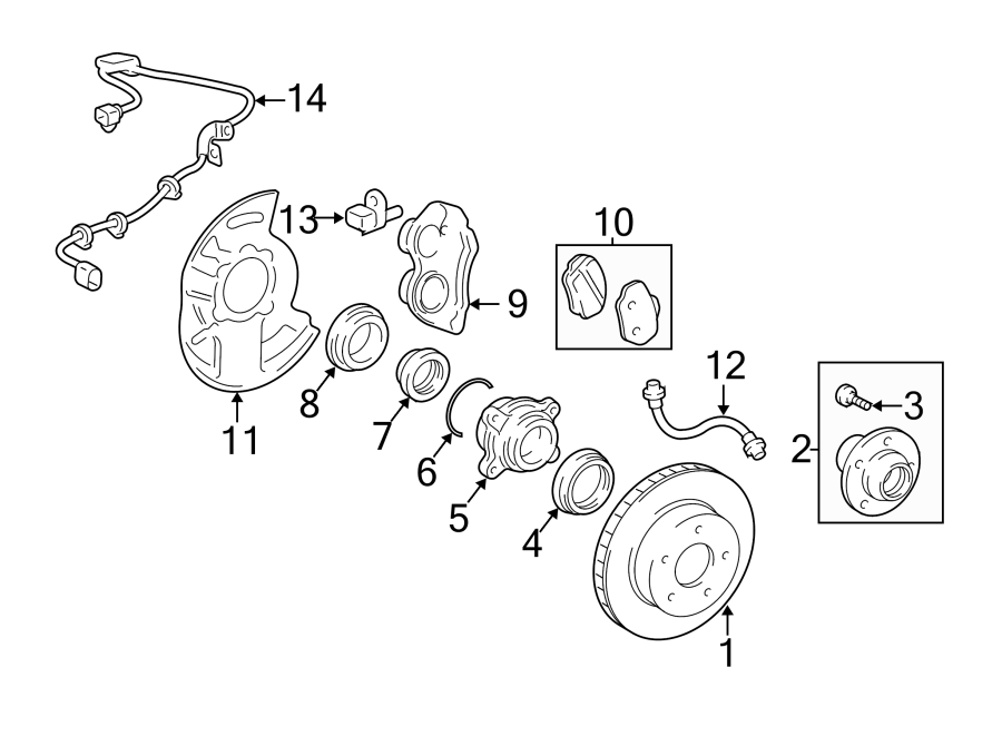 Diagram Front suspension. Brake components. for your 2018 Toyota Tundra 4.6L V8 A/T 4WD SR Extended Cab Pickup Fleetside 