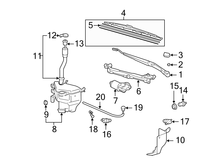 Diagram WINDSHIELD. WIPER & WASHER COMPONENTS. for your 2015 Toyota Tundra 5.7L i-Force V8 A/T 4WD SR Standard Cab Pickup Fleetside 