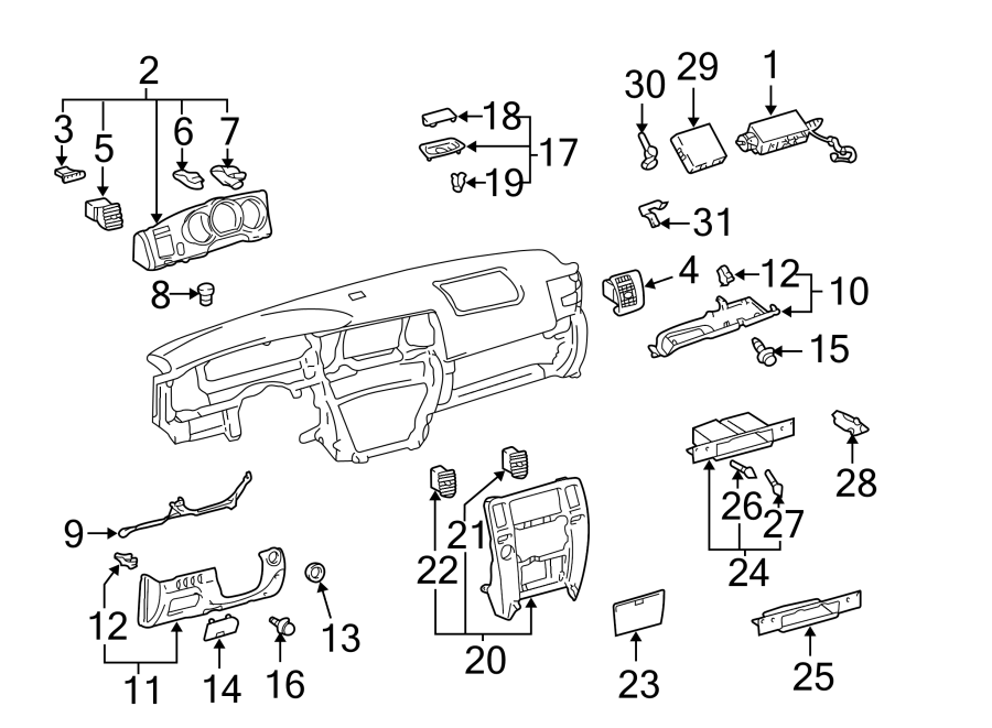 Diagram INSTRUMENT PANEL COMPONENTS. for your Toyota