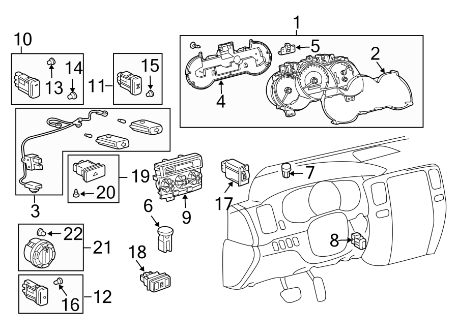 Diagram INSTRUMENT PANEL. CLUSTER & SWITCHES. for your 2006 Toyota Tacoma 2.7L A/T 4WD Base Extended Cab Pickup Fleetside 