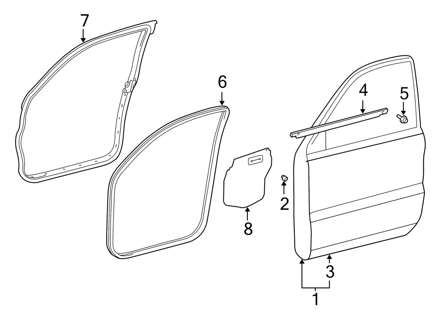 Diagram FRONT DOOR. DOOR & COMPONENTS. for your 2007 Toyota Sienna   