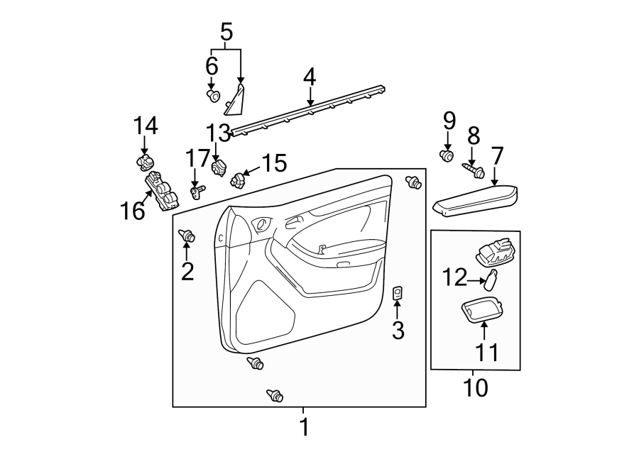 Diagram FRONT DOOR. INTERIOR TRIM. for your 2019 Toyota Corolla  XSE Hatchback 