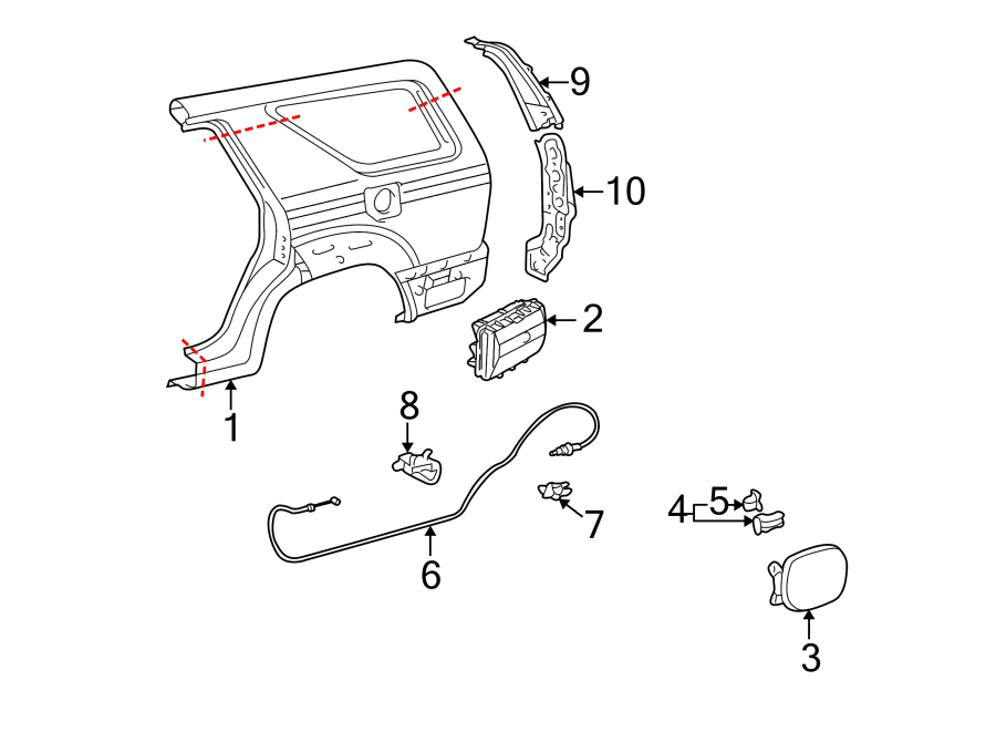 Diagram QUARTER PANEL & COMPONENTS. for your 2022 Toyota Tacoma   