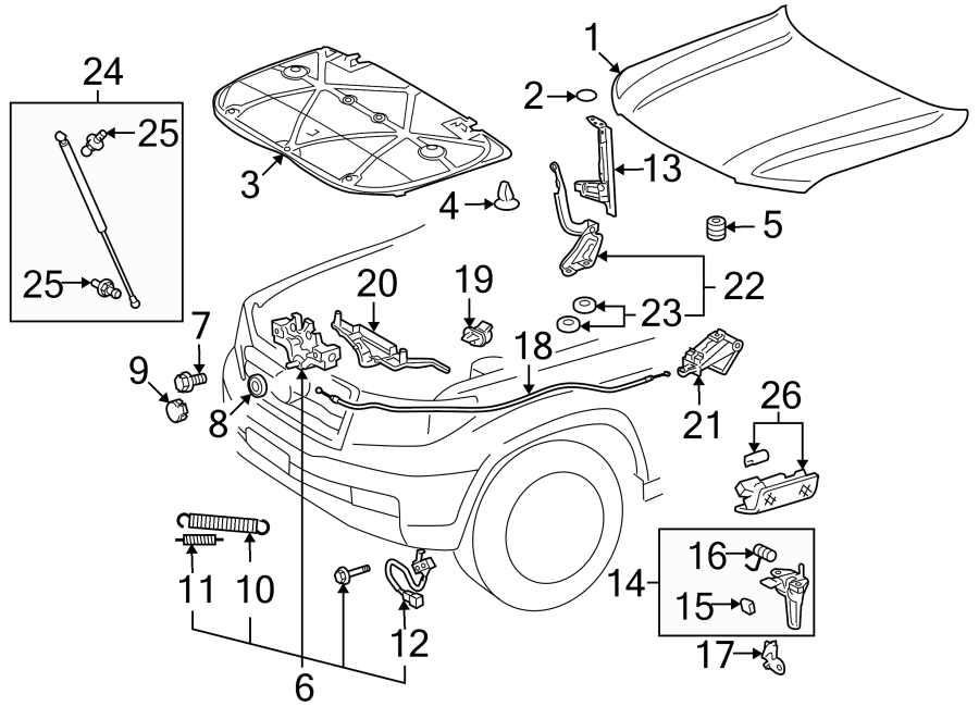 Diagram HOOD & COMPONENTS. for your 1994 Toyota Corolla  Base Sedan 