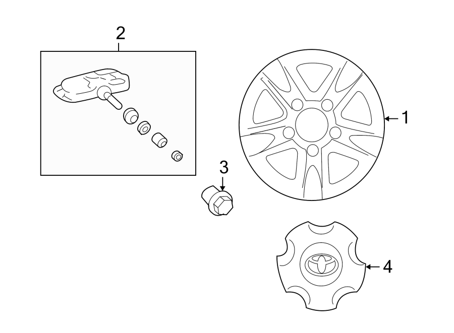 Diagram WHEELS. COVERS & TRIM. for your 2010 Toyota Sienna  LE Mini Passenger Van 