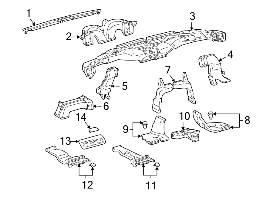 Diagram INSTRUMENT PANEL. DUCTS. for your 2011 Toyota Venza   