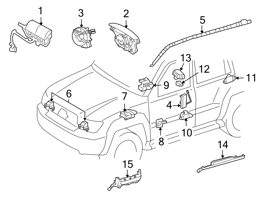 Diagram RESTRAINT SYSTEMS. AIR BAG COMPONENTS. for your 2018 Toyota 4Runner 4.0L V6 A/T 4WD Limited Sport Utility 