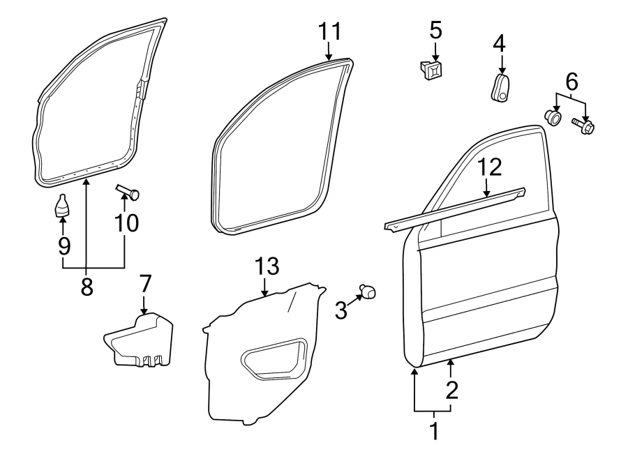 Diagram FRONT DOOR. DOOR & COMPONENTS. for your 2014 Toyota Highlander   