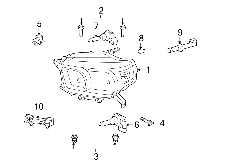 Diagram FRONT LAMPS. HEADLAMP COMPONENTS. for your 2011 Toyota 4Runner 4.0L V6 A/T 4WD SR5 Sport Utility 