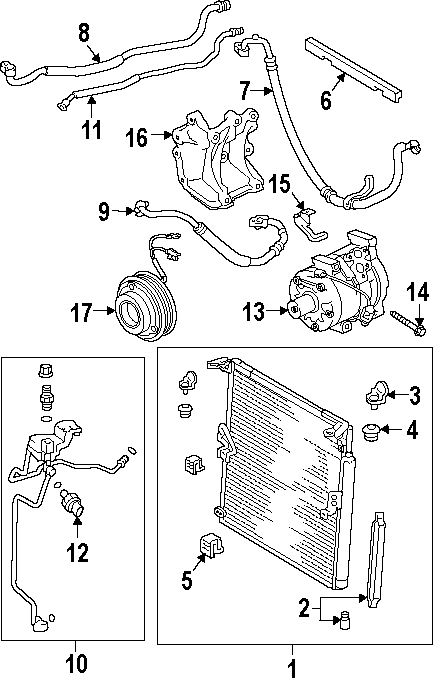 Diagram AIR CONDITIONER & HEATER. COMPRESSOR & LINES. CONDENSER. for your Toyota Tacoma  