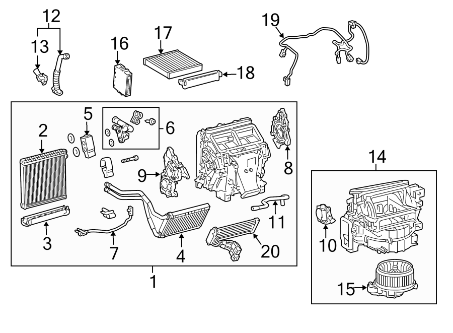 Diagram Air conditioner & heater. Battery. Evaporator & heater components. for your 2008 Toyota Prius   