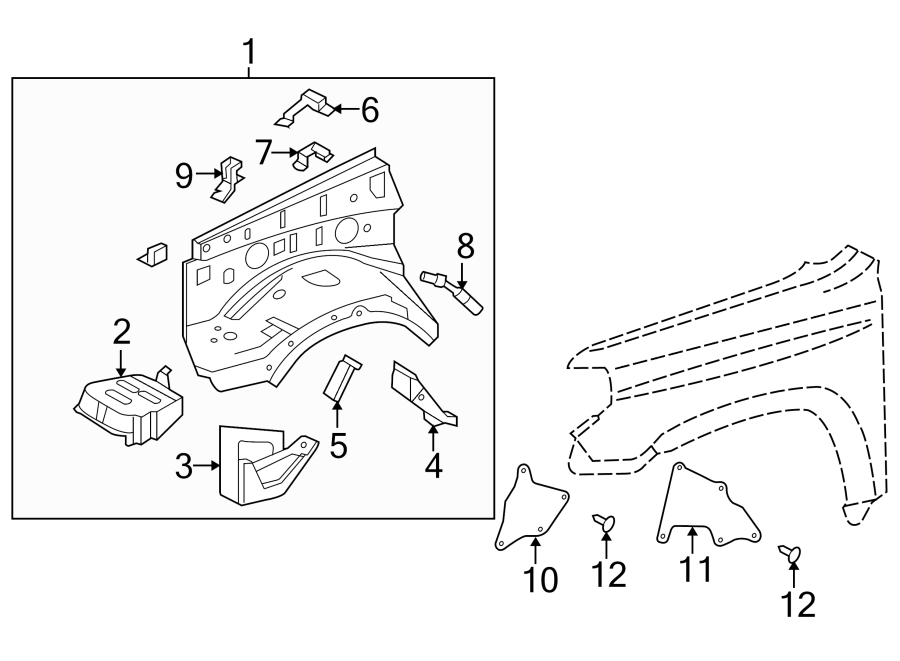 Diagram FENDER. INNER COMPONENTS. for your 2015 Toyota Tundra 4.6L V8 A/T 4WD SR5 Crew Cab Pickup Fleetside 