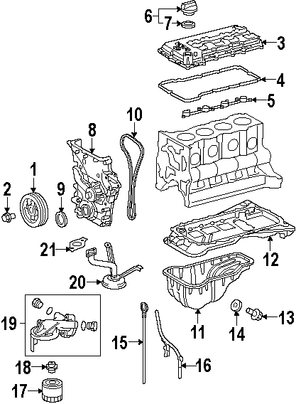 Diagram ENGINE PARTS. for your 2021 Toyota Tacoma 3.5L V6 A/T 4WD TRD Off-Road Extended Cab Pickup Fleetside 