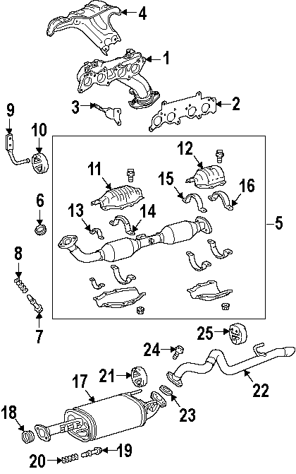 Diagram EXHAUST SYSTEM. EXHAUST COMPONENTS. MANIFOLD. for your 2022 Toyota Highlander   