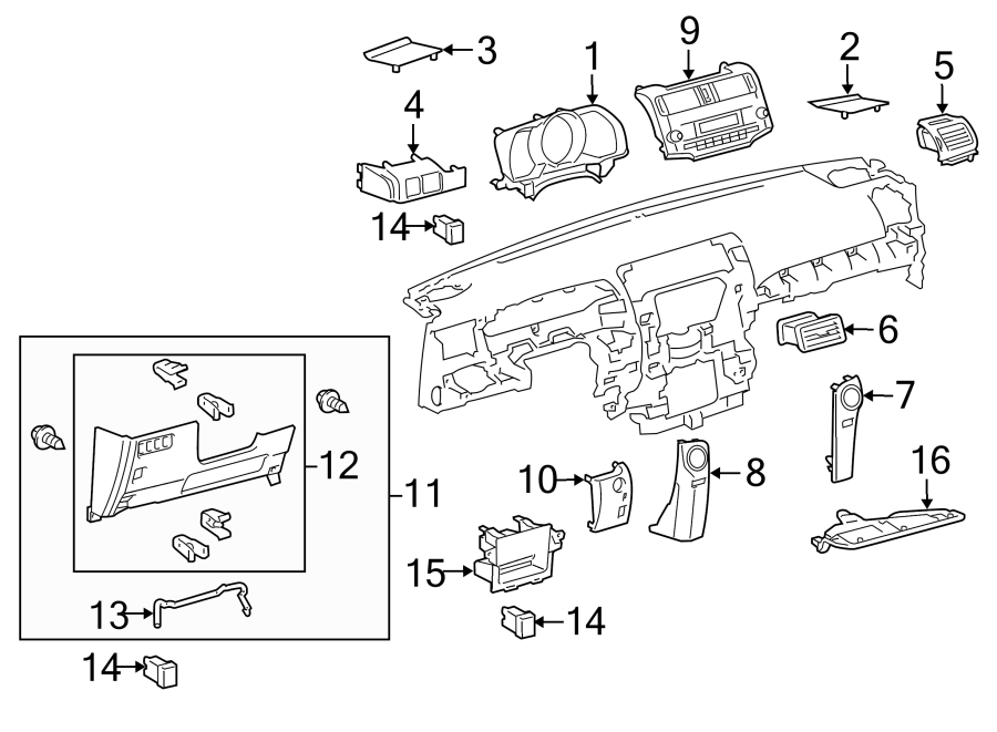 Diagram INSTRUMENT PANEL COMPONENTS. for your 2021 Toyota 4Runner 4.0L V6 A/T 4WD SR5 Premium Sport Utility 