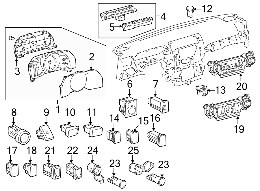 Diagram INSTRUMENT PANEL. CLUSTER & SWITCHES. for your 2023 Toyota Tacoma   