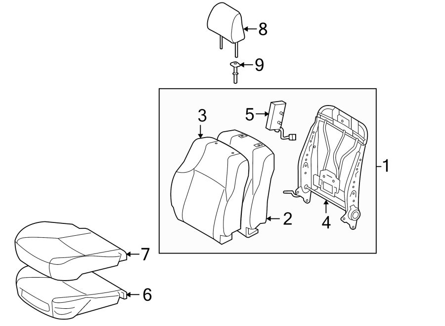 Diagram SEATS & TRACKS. PASSENGER SEAT COMPONENTS. for your Toyota