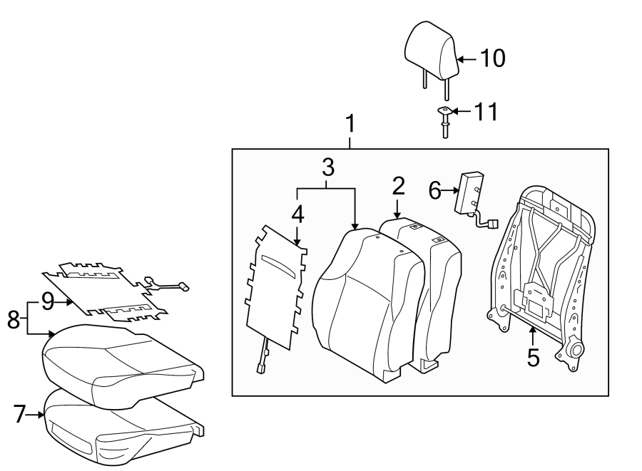 Diagram SEATS & TRACKS. PASSENGER SEAT COMPONENTS. for your Toyota