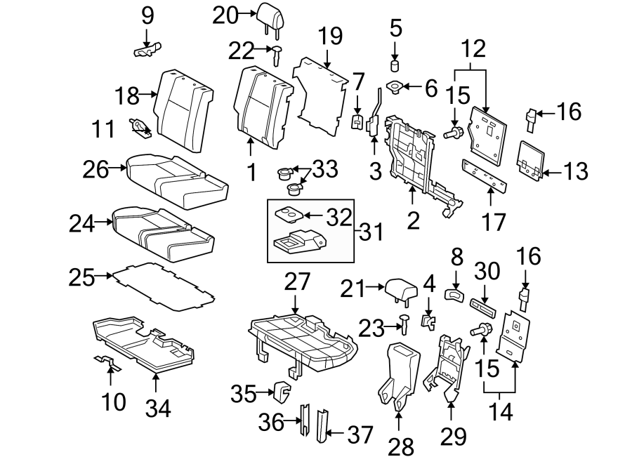 Diagram Seats & tracks. Second row seats. for your Toyota