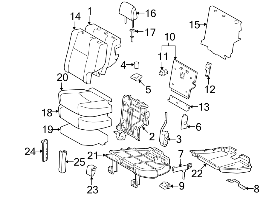 Diagram SEATS & TRACKS. SECOND ROW SEATS. for your Toyota