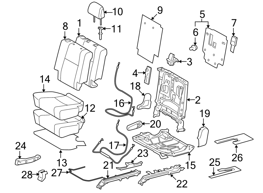 Diagram SEATS & TRACKS. SECOND ROW SEATS. for your 2021 Toyota 4Runner 4.0L V6 A/T 4WD SR5 Premium Sport Utility 