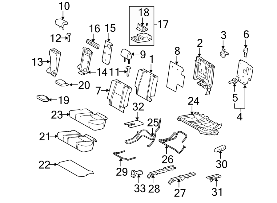 Diagram SEATS & TRACKS. SECOND ROW SEATS. for your 2021 Toyota 4Runner 4.0L V6 A/T 4WD SR5 Premium Sport Utility 