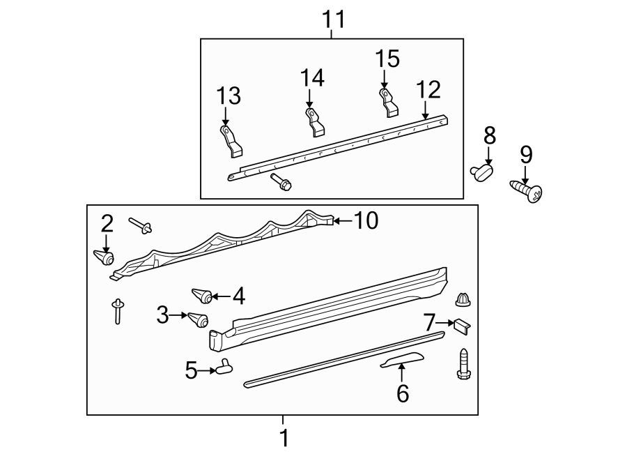 Diagram Pillars. Rocker & floor. Exterior trim. for your 2017 Toyota Sienna 3.5L V6 A/T FWD Limited Mini Passenger Van 