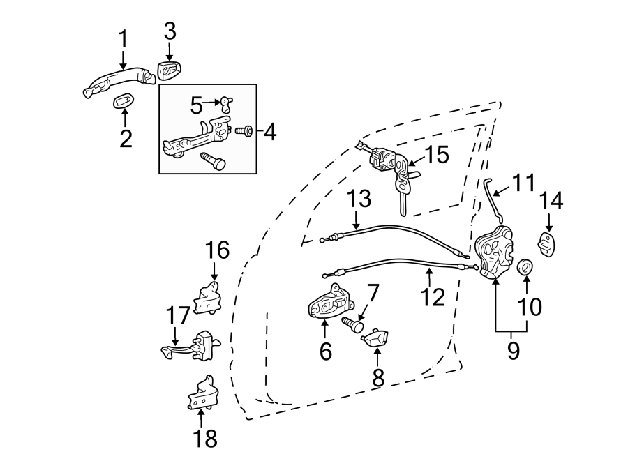 Diagram Front door. Lock & hardware. for your Toyota