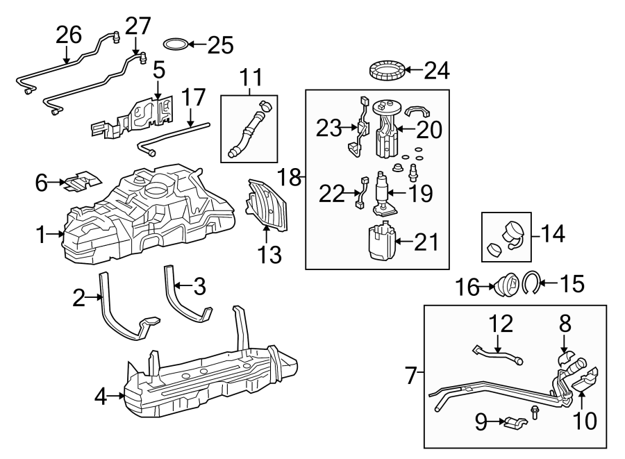 Diagram Fuel system components. for your 2006 Toyota Tacoma 2.7L A/T RWD Base Crew Cab Pickup Fleetside 