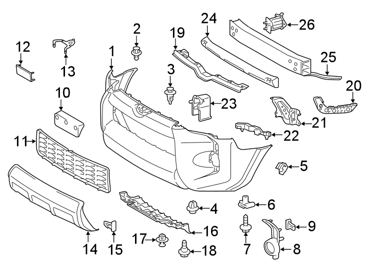 Diagram FRONT BUMPER. BUMPER & COMPONENTS. for your 2023 Toyota 4Runner 4.0L V6 A/T 4WD 40th Anniversary Edition Sport Utility 