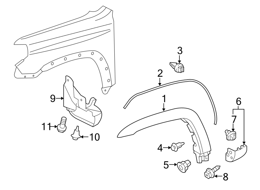 Diagram FENDER. EXTERIOR TRIM. for your 2012 Toyota Tundra 5.7L i-Force V8 A/T 4WD Base Extended Cab Pickup Fleetside 