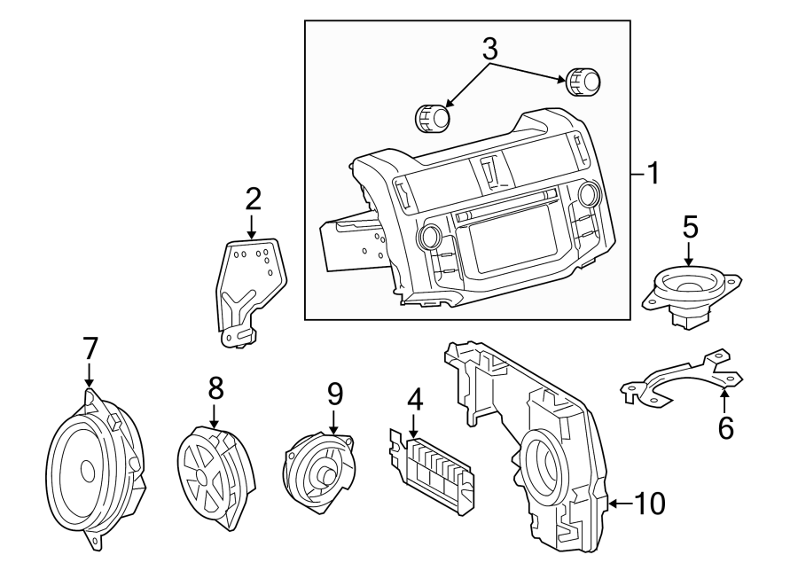 Diagram INSTRUMENT PANEL. SOUND SYSTEM. for your 2021 Toyota 4Runner 4.0L V6 A/T 4WD Trail Sport Utility 