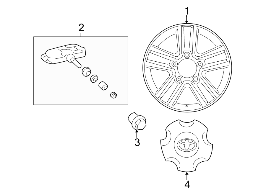 Diagram WHEELS. COVERS & TRIM. for your 2010 Toyota Sienna  LE Mini Passenger Van 