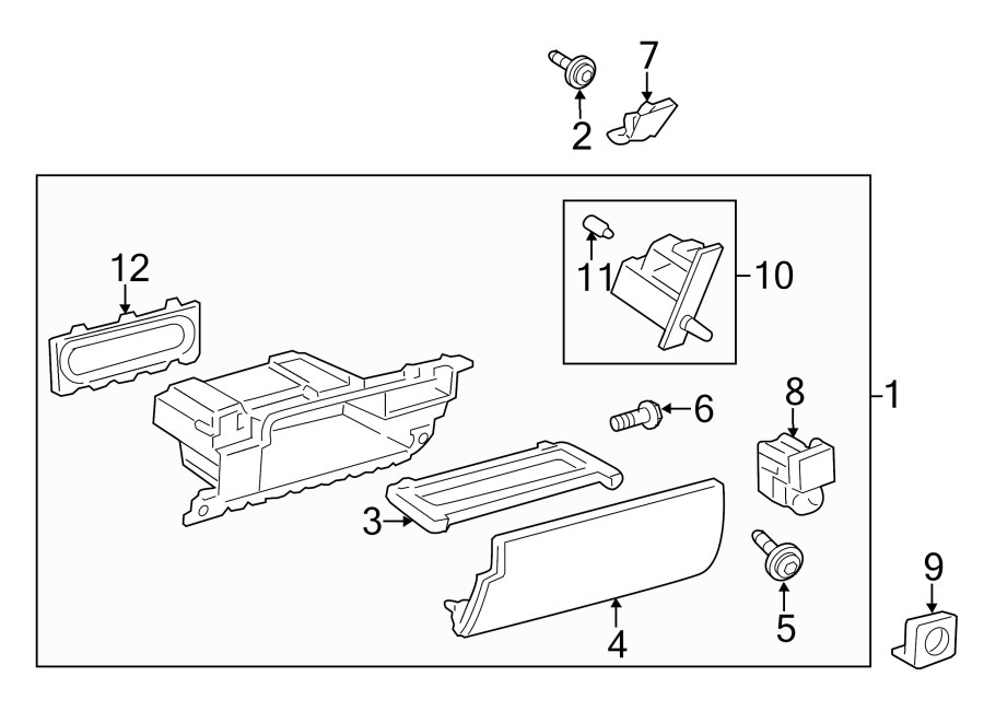 Diagram INSTRUMENT PANEL. GLOVE BOX. for your 2000 Toyota Avalon  XL Sedan 