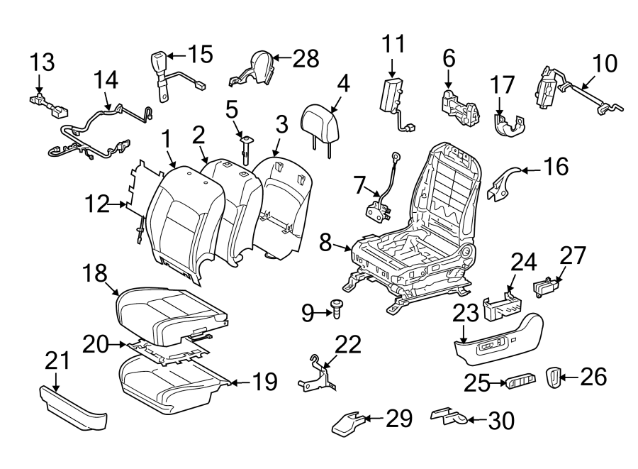 Diagram SEATS & TRACKS. DRIVER SEAT COMPONENTS. for your 2012 Toyota Tundra 4.0L V6 A/T 4WD Base Extended Cab Pickup Fleetside 