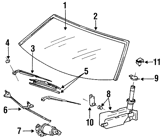 Diagram WINDSHIELD. GLASS. REVEAL MOLDINGS. WIPER COMPONENTS. for your 1989 Toyota Corolla  LE SEDAN 