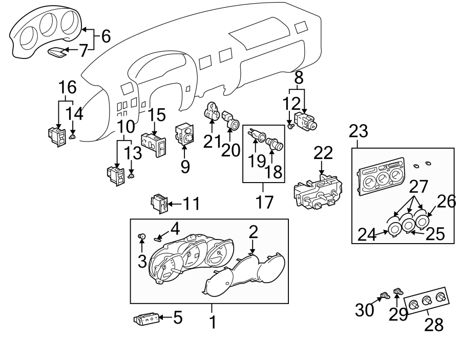 Diagram INSTRUMENT PANEL. CLUSTER & SWITCHES. for your 2007 Toyota Highlander   