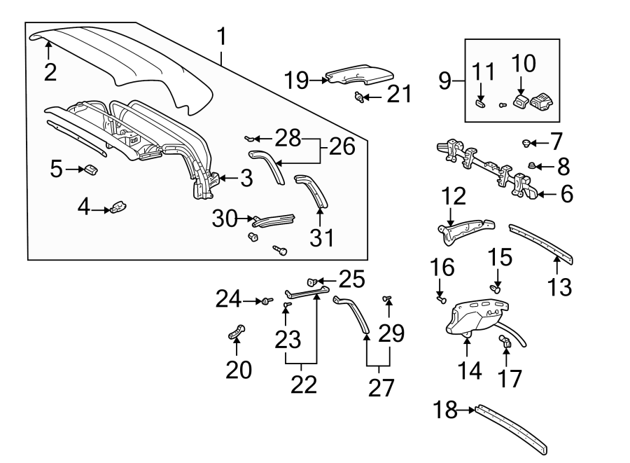 Diagram CONVERTIBLE/SOFT TOP. COVER & COMPONENTS. for your Toyota MR2 Spyder  