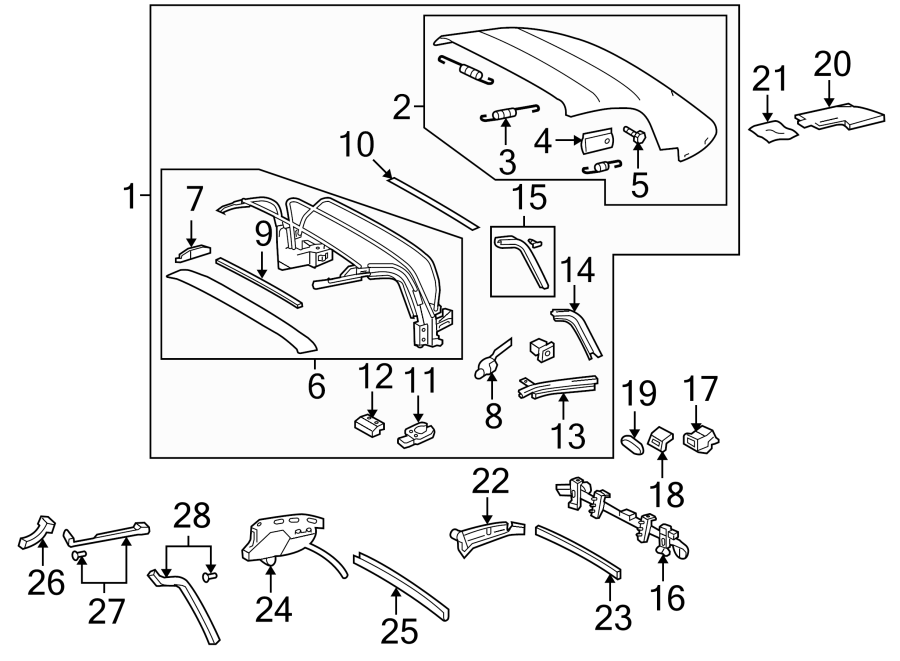 Diagram CONVERTIBLE/SOFT TOP. COVER & COMPONENTS. for your Toyota MR2 Spyder  