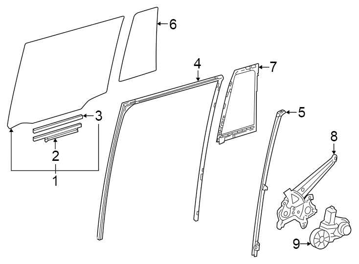 Diagram Rear door. Glass & hardware. for your Toyota