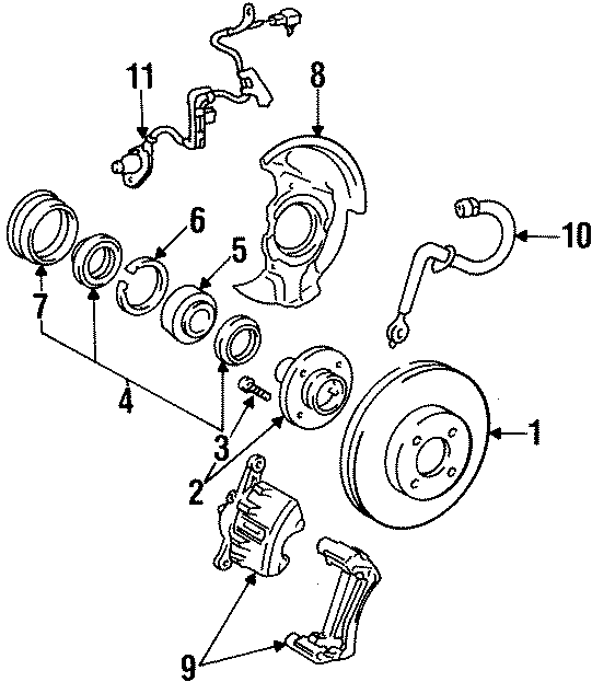 Diagram FRONT SUSPENSION. BRAKE COMPONENTS. for your 1988 Toyota Corolla   