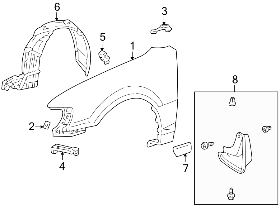 Diagram EXTERIOR TRIM. FENDER & COMPONENTS. for your 1997 Toyota T100   