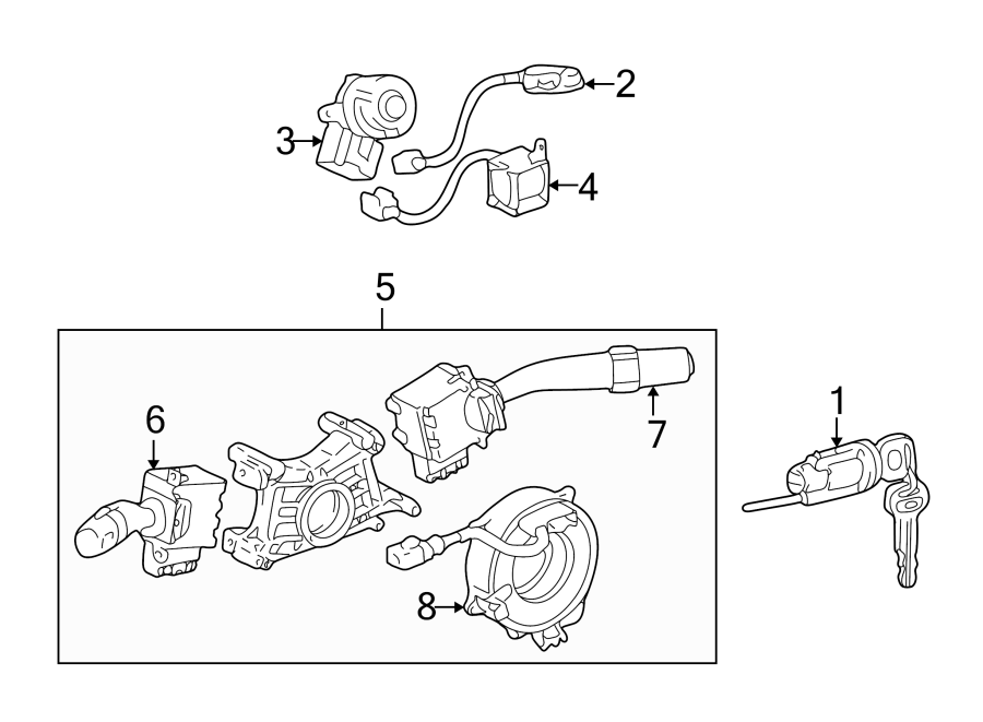 Diagram STEERING COLUMN. SHROUD. SWITCHES & LEVERS. for your 2005 Toyota Avalon   