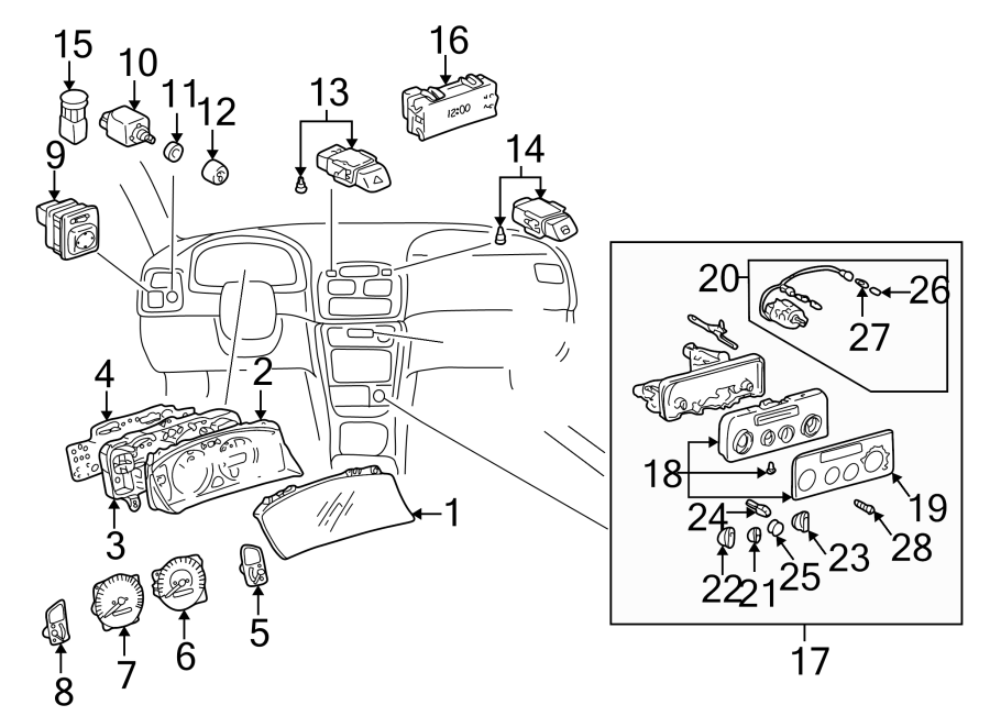 Diagram INSTRUMENT PANEL. CLUSTER & SWITCHES. for your 2016 Toyota Mirai   