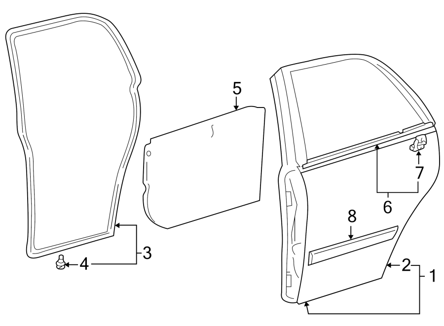 Diagram REAR DOOR. DOOR & COMPONENTS. EXTERIOR TRIM. for your 2014 Toyota Prius Plug-In   